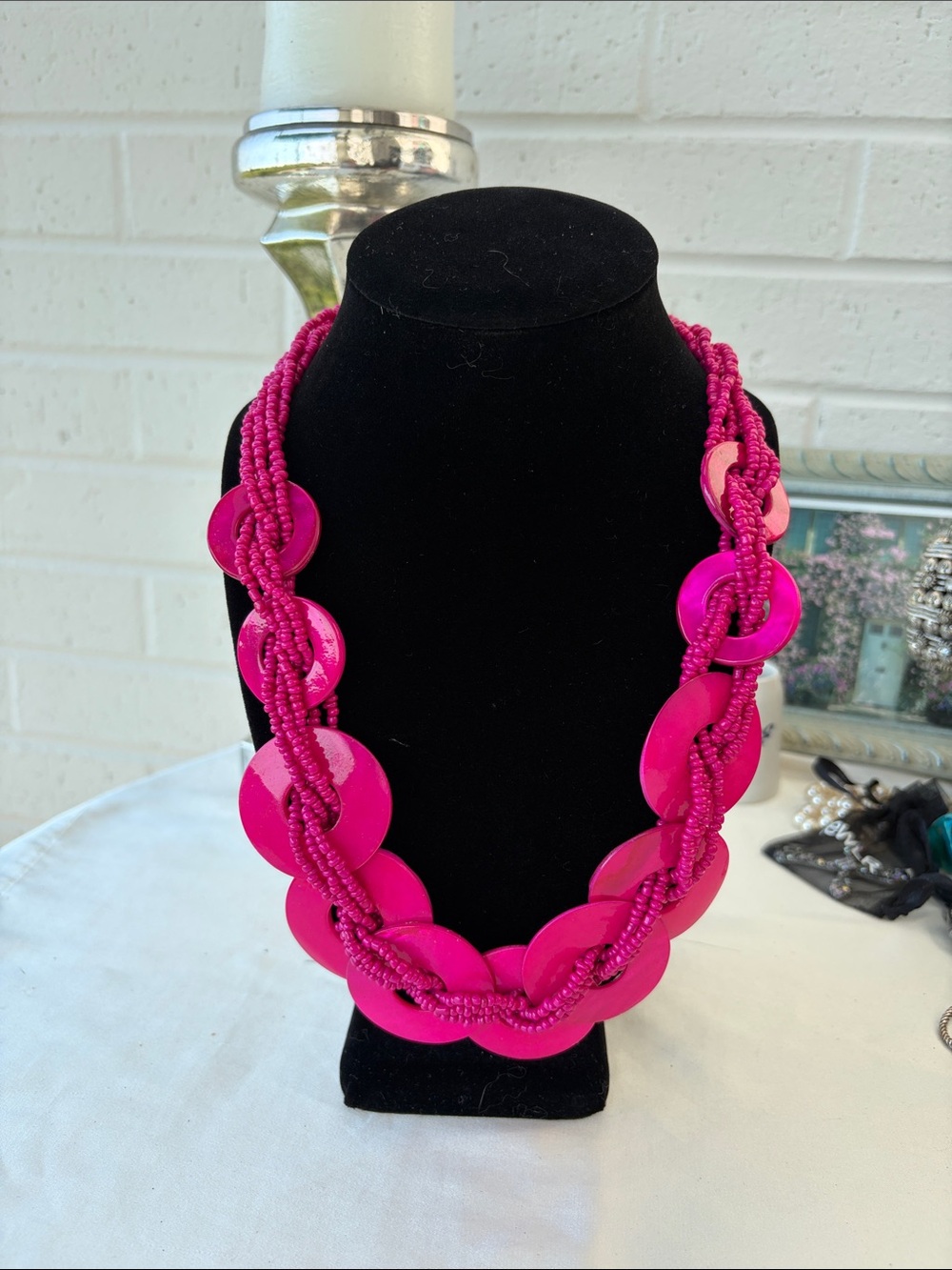 Vibrant Hot Pink Beaded Disc Necklace - Women Jewelry